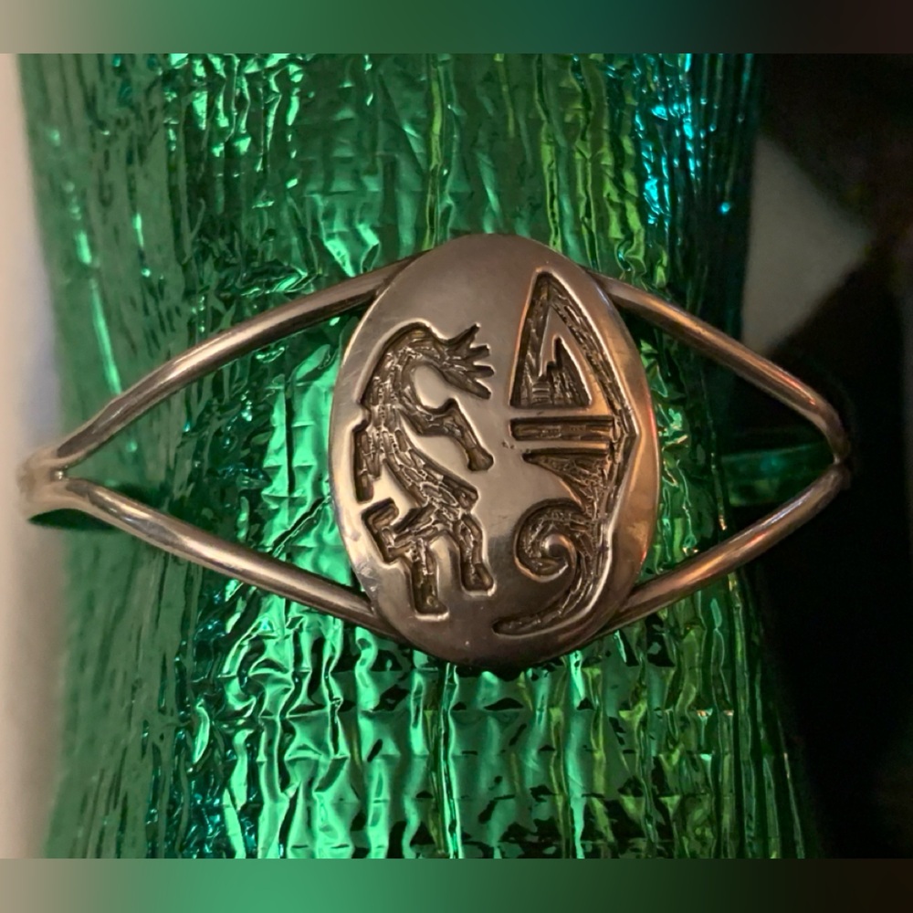 Sterling Kokopelli Bracelet Cuff Signed 12.94 grams